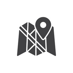 Map with map pointer icon vector, filled flat sign, solid pictogram isolated on white. Location symbol, logo illustration. Pixel perfect