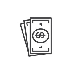 Cash money line icon, outline vector sign, linear style pictogram isolated on white. Symbol, logo illustration. Editable stroke. Pixel perfect