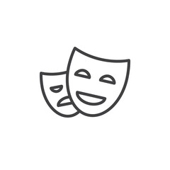 Theater masks line icon, outline vector sign, linear style pictogram isolated on white. Symbol, logo illustration. Editable stroke