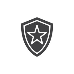 Shield with star icon vector, filled flat sign, solid pictogram isolated on white. Symbol, logo illustration. Pixel perfect