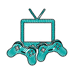 video game control with tv vector illustration design