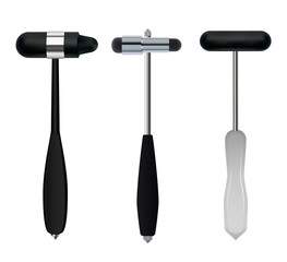 Neurological hammers. Set of medical instruments of neurologist used to test reflexes and sensitivity of the patient. Vector .