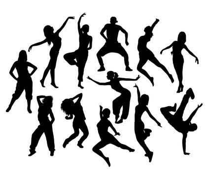 Sporty Teenage Break Dancer In Action Silhouettes, art vector design