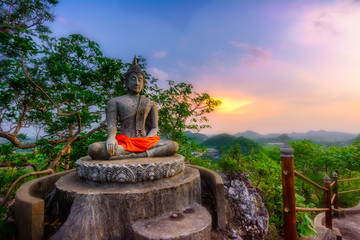 The beauty of Asian culture. Mountaintop Buddha statues.