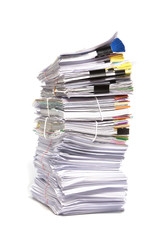 Stack of business papers isolated on white background