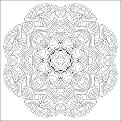 Hand drawn zentangle circular ornament for coloring page.