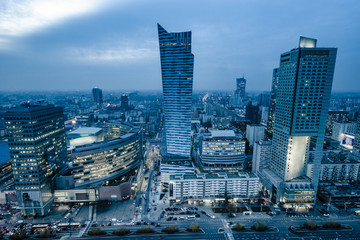Warsaw city with skyscrapers at night