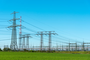 Transmission towers and relay station seen in Germany