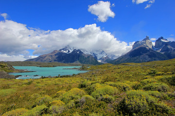 Naklejka na ściany i meble Cuernos Paine Grande, Torres Del Paine National Park, Patagonia, Chile, Southamerica
