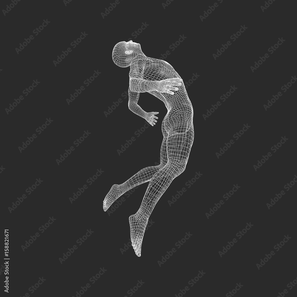 Wall mural hovering in air. man floating in the air. 3d model of man. human body. design element. vector illust