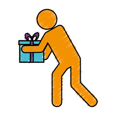 pictogram man holding a gift box icon over white background vector illustration