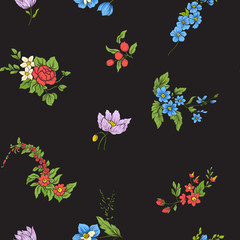 Seamless pattern with vintage embroidered flowers 