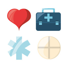 Fototapeta premium set heart with emblem and drug with briefcase vector illustration