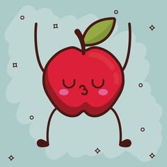 kawaii apple icon over blue background colorful design vector illustration