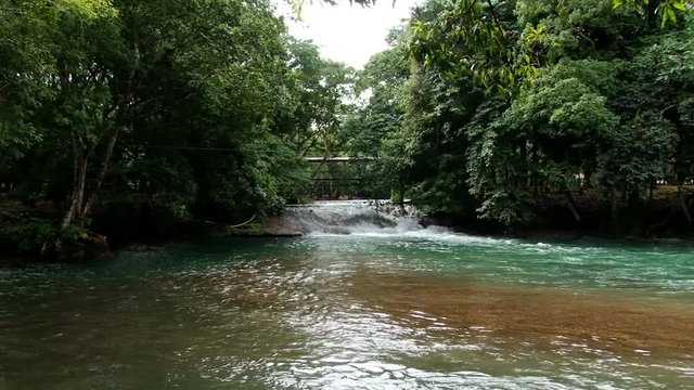 Slow pan across of White river nearby Pulhapanzak waterfall in Honduras