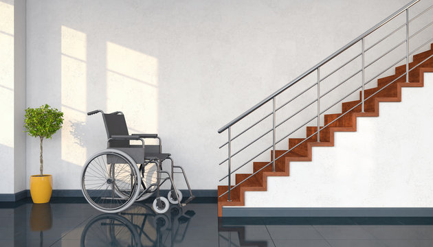 Barrierefrei - Hindernis - Rollstuhl vor Treppe