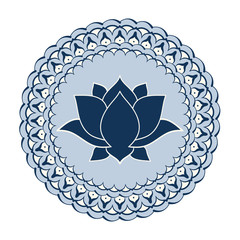 Hand drawn Lotus with mandala. Oriental ornaments for greeting card, invitation, yoga poster, coloring book.