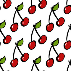 Seamless pattern with bright red cherry on a white background. It can be used for packaging; wrapping paper; textile and etc.