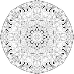 Hand drawn zentangle circular ornament for coloring page.