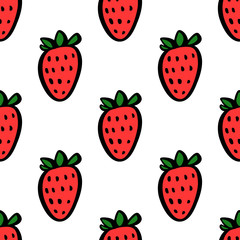 Seamless pattern with bright red strawberries on a white background. It can be used for packaging, wrapping paper, textile and etc.