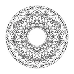 Mandala ornament. Round template. Decorative element  can be used for greeting card, wedding invitation, yoga poster, coloring book.. Doodle emblem.