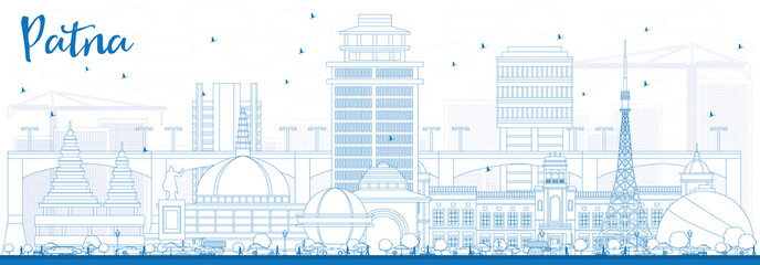 Outline Patna Skyline with Blue Buildings.