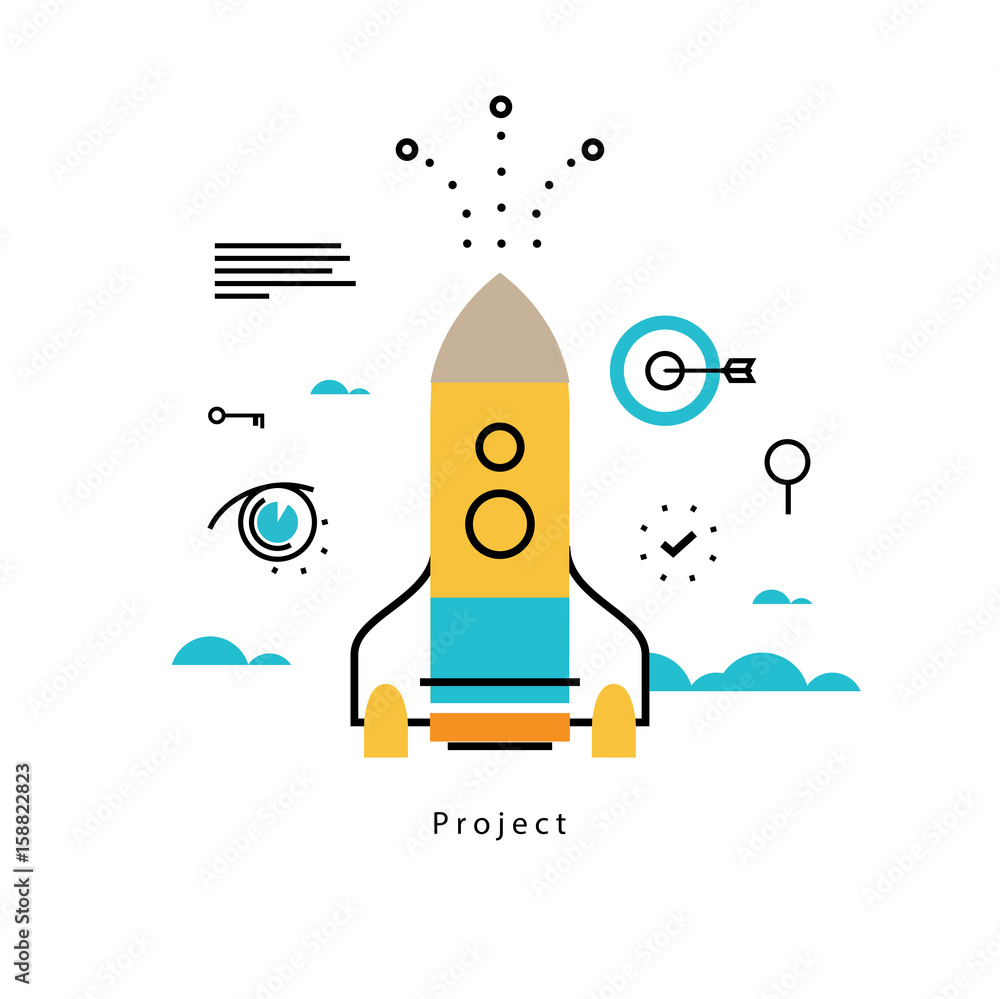Poster project startup flat vector illustration design. project management, launching, implementation, busi