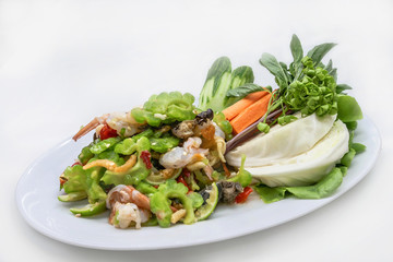Gourd salad, spicy green gourd salad with fresh shrimp
