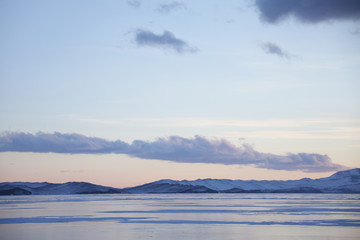 Lake Baikal, winter landscape. Small sea