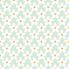 Cute floral pattern with buds chamomile flowers. Seamless background. Vector illustration for print on fabric, textiles, wallpaper. Vintage retro style. Miles Fleur, ditsy ornament.