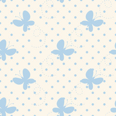 Cute beautiful pattern with butterflies. Seamless background. Vector illustration for printing on fabric, textiles, Wallpaper, scrap-booking.