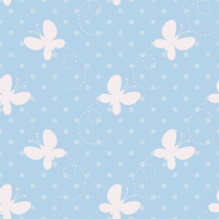 Cute beautiful pattern with butterflies. Seamless background. Vector illustration for printing on fabric, textiles, Wallpaper, scrap-booking.