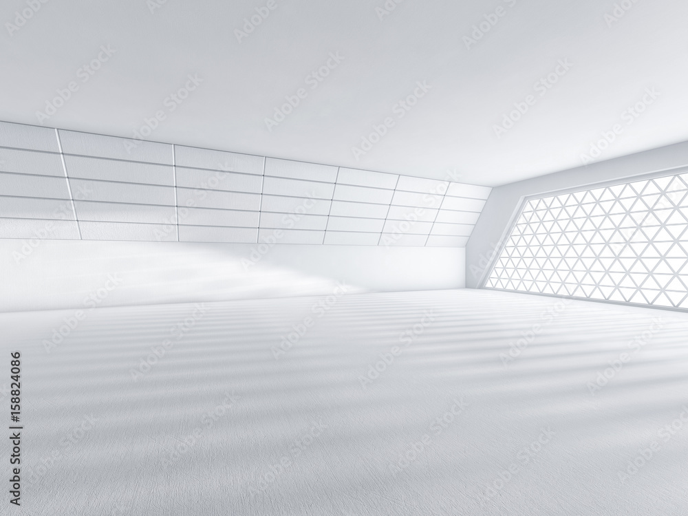 Aufkleber abstract modern architecture background, empty white open space interior with windows and concrete w