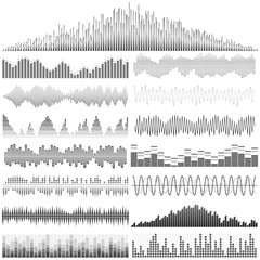 Vector set of sound waves. Audio equalizer. Sound & audio waves isolated on white background.
