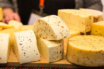 Set of cheese on a wooden board