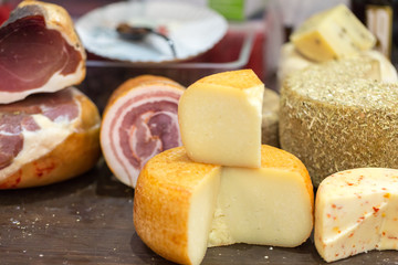  Italian different traditional  ham and cheese at the store