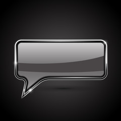 Fototapeta premium Speech bubble. Glass 3d icon on black background