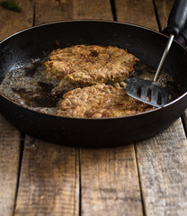 Cutlets fried in a frying pan