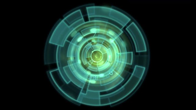 4k rotation tech GPS background,software panel & blue lightning.
