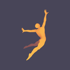 Fototapeta na wymiar Jumping Man. 3D Model of Man. Human Body. Sport Symbol. Design Element for Business, Science and Technology. Vector Illustration.