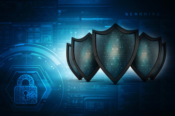 Fototapeta premium 3d illustration Security concept - shield on digital code background