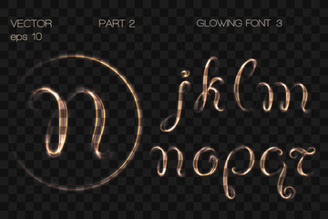 VECTOR eps 10. GLOWING GOLDEN FONT. Part 2.  Hand drawn alphabet j k l m n o p q r. 
