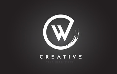 W Circular Letter Logo with Circle Brush Design and Black Background. - obrazy, fototapety, plakaty