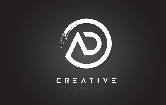 AD Circular Letter Logo with Circle Brush Design and Black Background.
