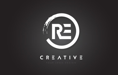 RE Circular Letter Logo with Circle Brush Design and Black Background. - obrazy, fototapety, plakaty