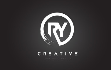 RY Circular Letter Logo with Circle Brush Design and Black Background. - obrazy, fototapety, plakaty