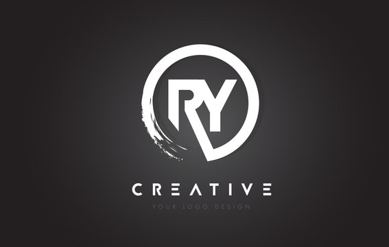 RY Circular Letter Logo with Circle Brush Design and Black Background.