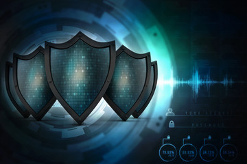 Fototapeta premium 3d illustration Security concept - shield on digital code background