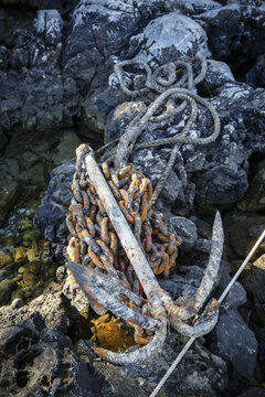 An anchor of a fishing boat at Damouchari Harbour, Pelion peninsula, Greece.
