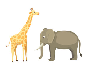 giraffe and elephant vector cartoon african animals